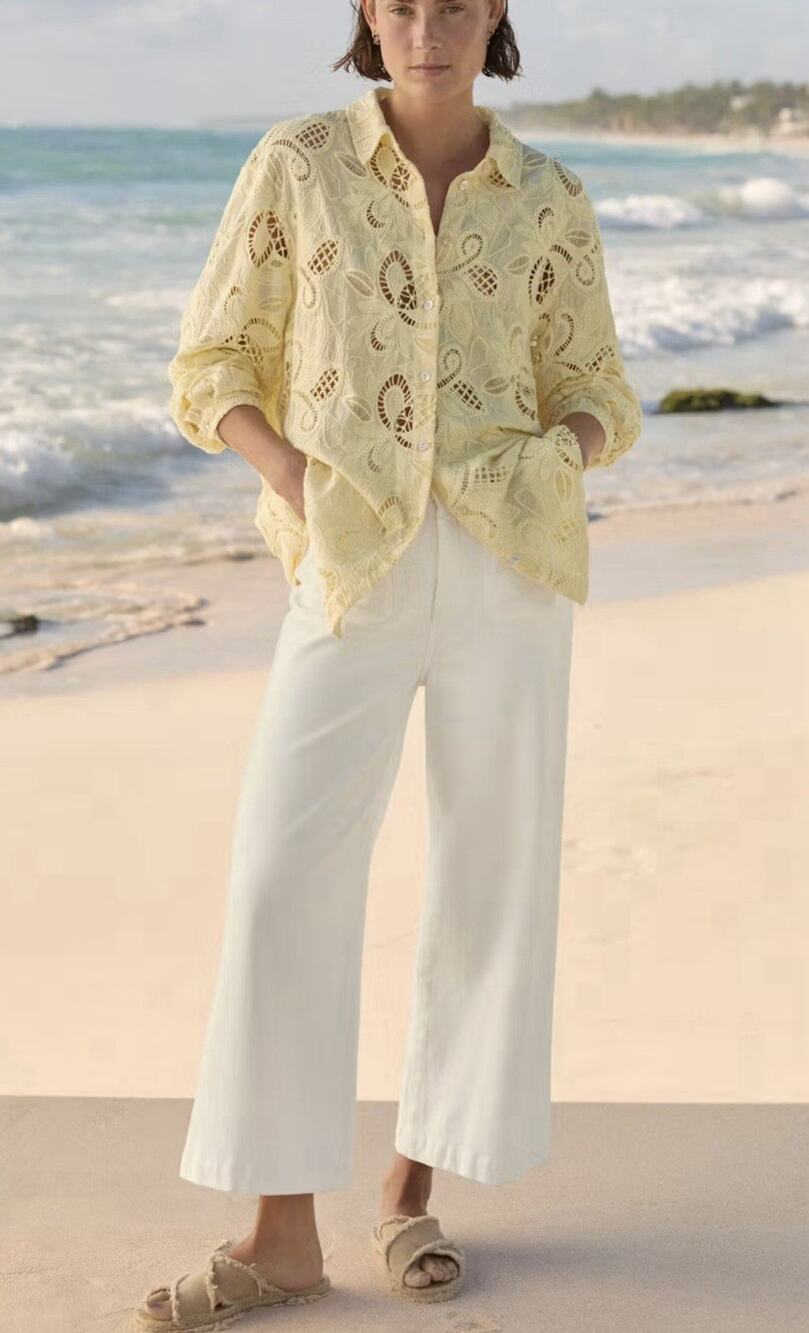 NWT Wrap London White Cropped Wide Leg Pants 14 Organic Cotton Patch Pocket